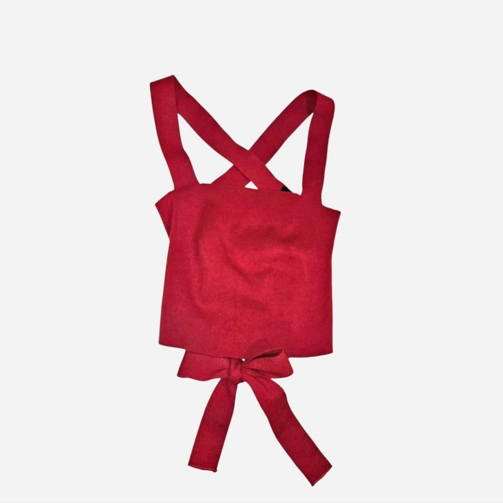 NWT Forever 21 Red Square Neck Crisscross Back Sweater Knit Crop Tank Size M